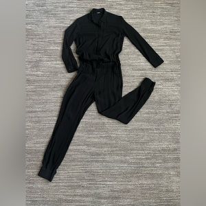 Monrow Black Long Sleeve Crepe Jumpsuit